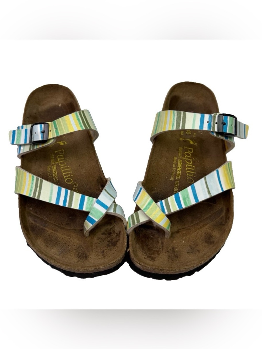 Papillio Birkenstock Women 37 6 6.5 Multicolor Striped Leather Slide Sandals Ger